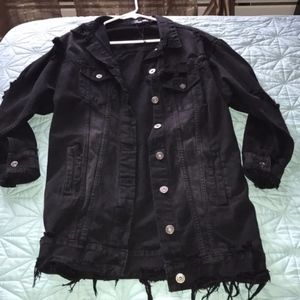 Longline Black Jean Jacket